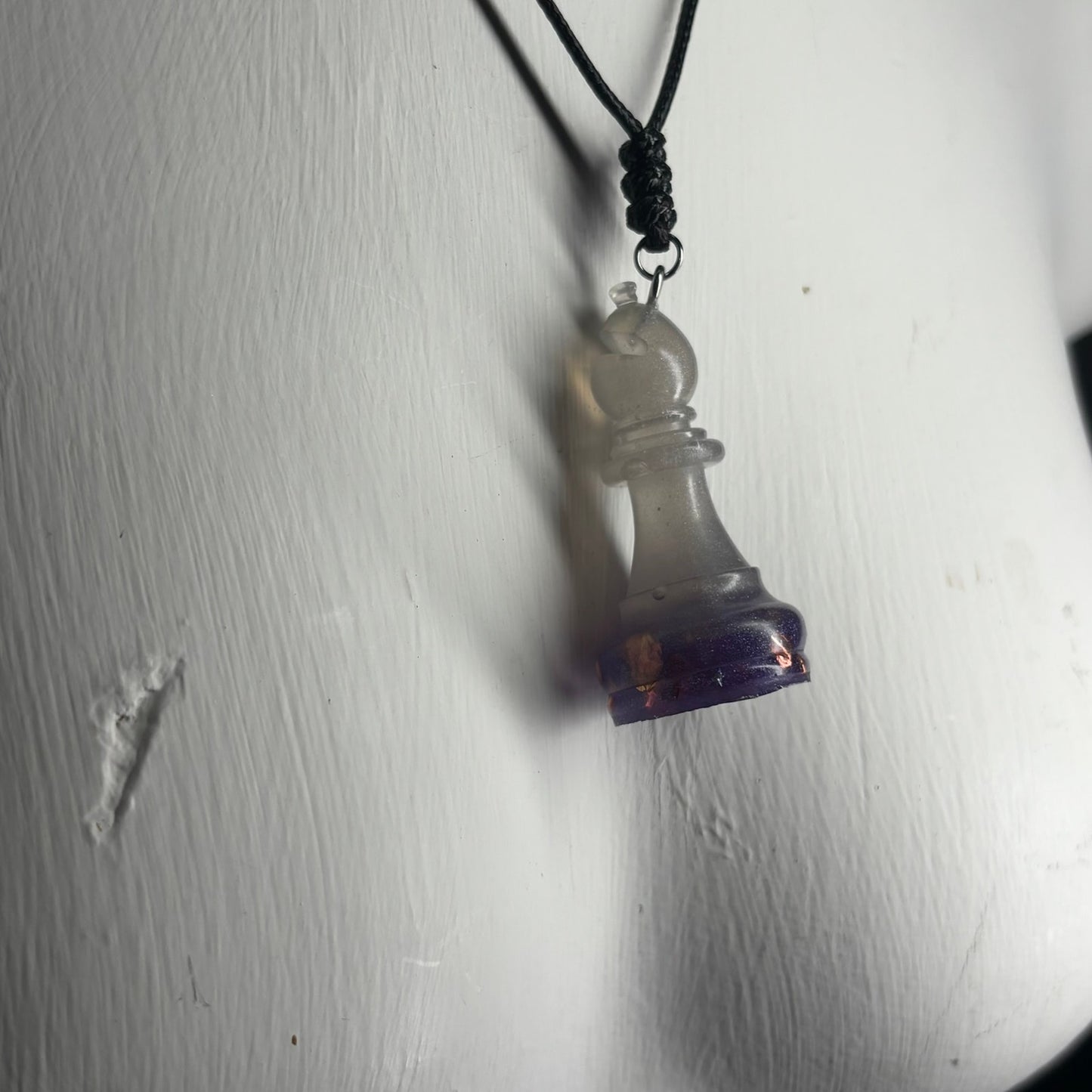 White Purple Bishop - Handmade Resin Chess Necklace