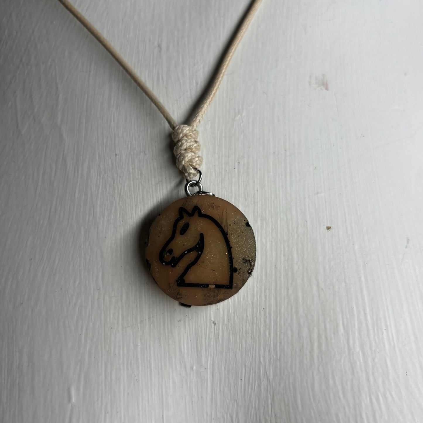 Cream Knight - Handmade Resin Chess Necklace
