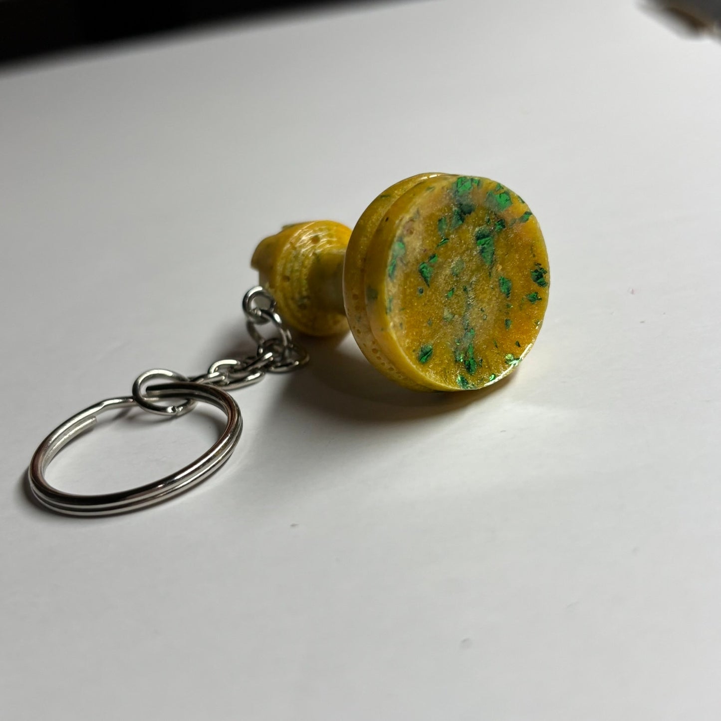 Yellow Emerald Green Rook - Handmade Resin Keychain