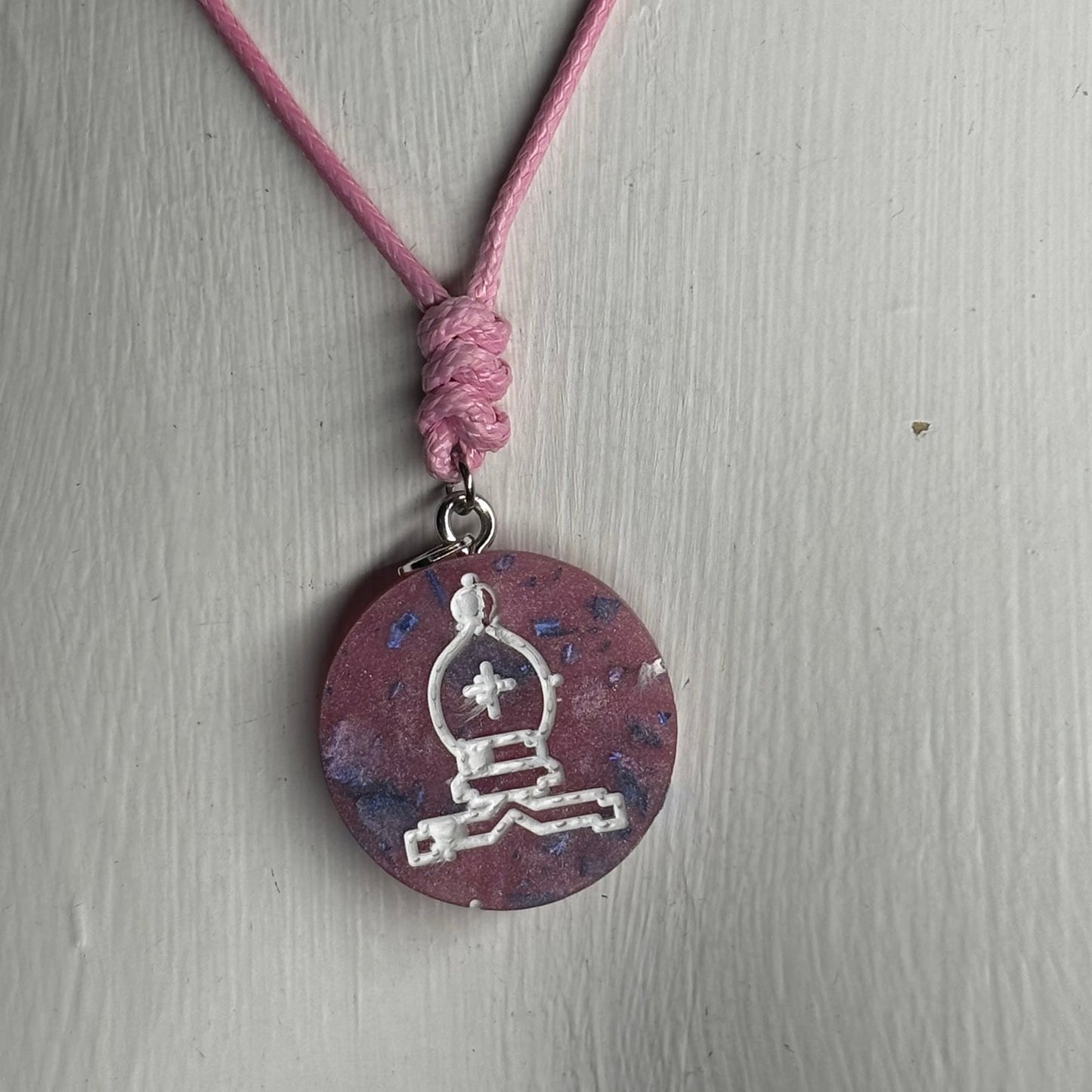 Pink Bishop - Handmade Resin Chess Necklace