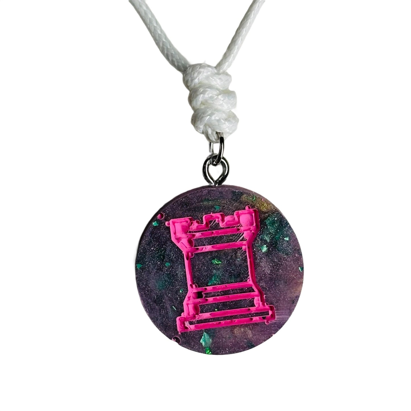 Purple/Pink Rook - Handmade Resin Chess Necklace