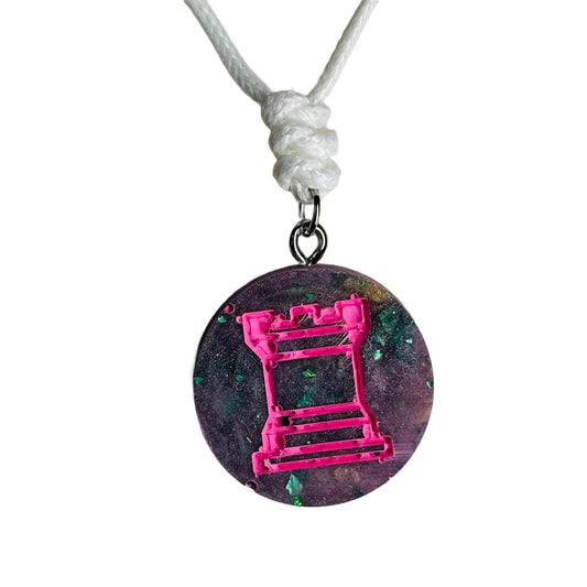 Purple/Pink Rook - Handmade Resin Chess Necklace