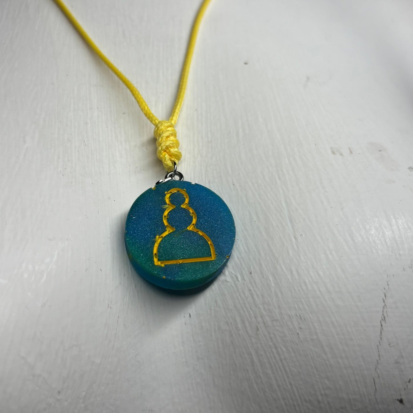 Yellow & Blue Pawn - Handmade Resin Chess Necklace
