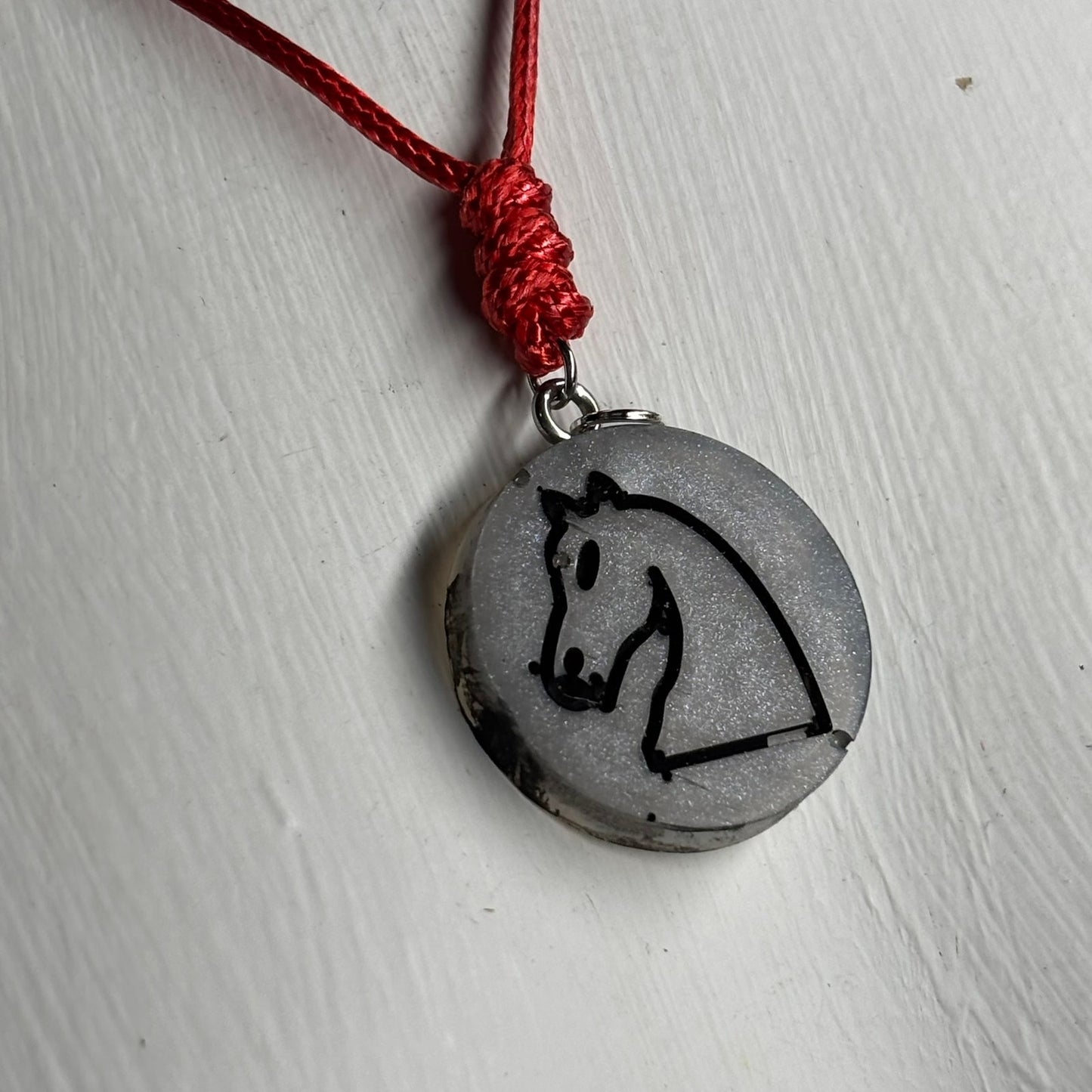 Gray Castle Knight - Handmade Resin Chess Necklace