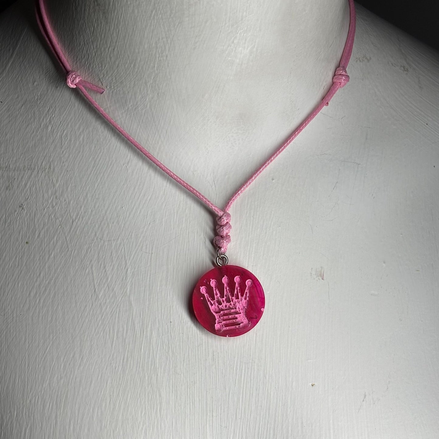 Silky Pink Queen - Handmade Resin Chess Necklace
