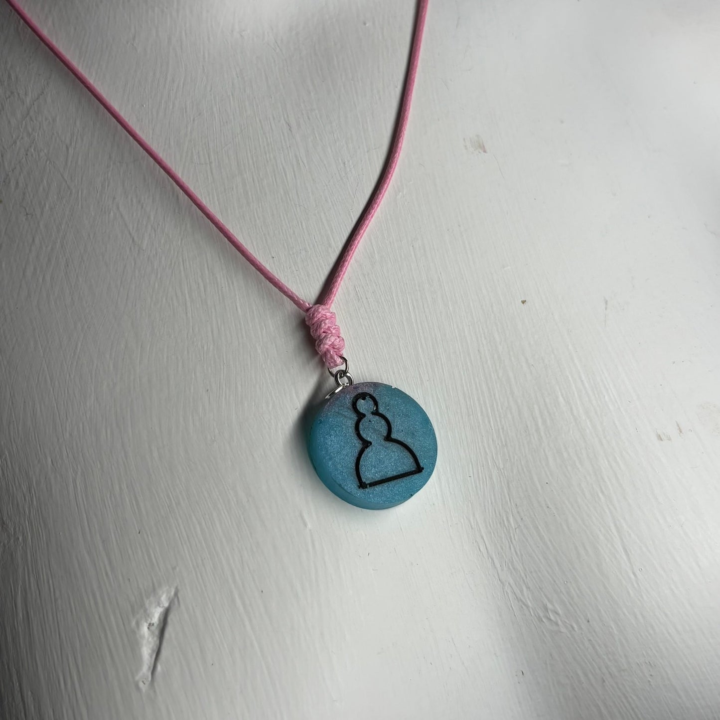 Pink & Blue Pawn - Handmade Resin Chess Necklace