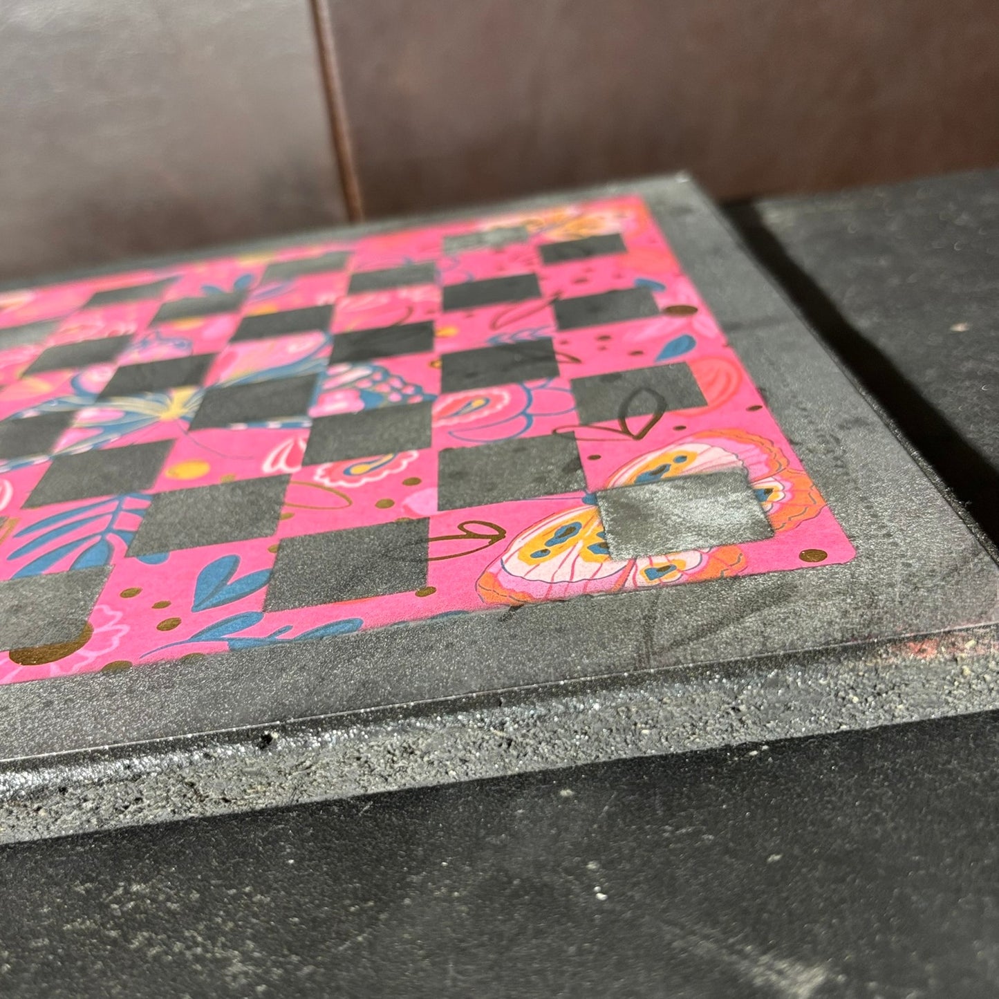 Pink & Black Butterfly - Scrapbook Chess Board