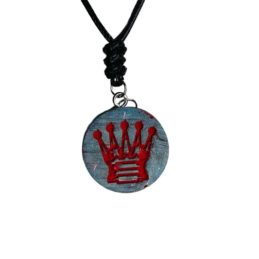 Blue & Red Queen - Handmade Resin Chess Necklace