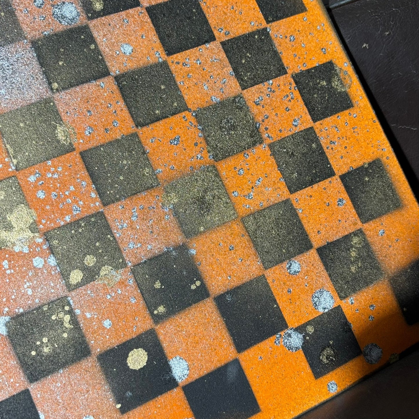 Orange Splatter - Painted Chess Board