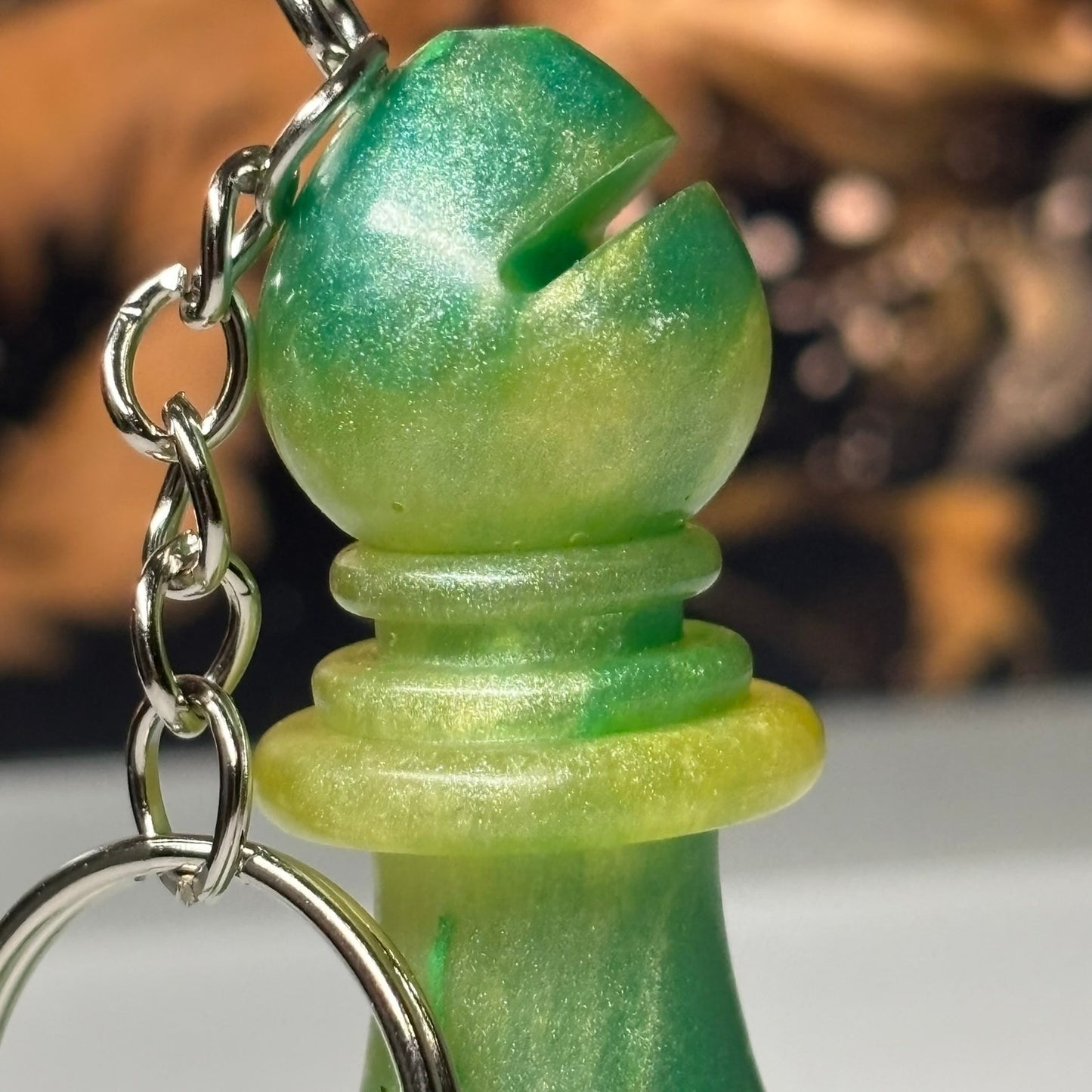 Lime Green Bishop Swirl - Handmade Resin Keychain - Large Edition
