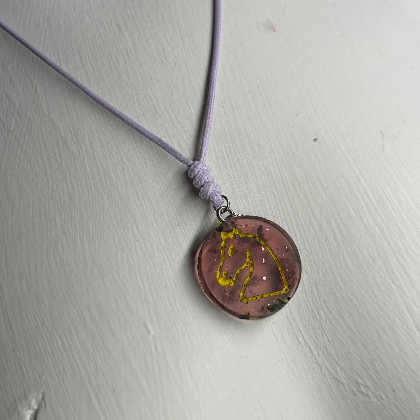 Purple Translucent Knight - Handmade Resin Chess Necklace