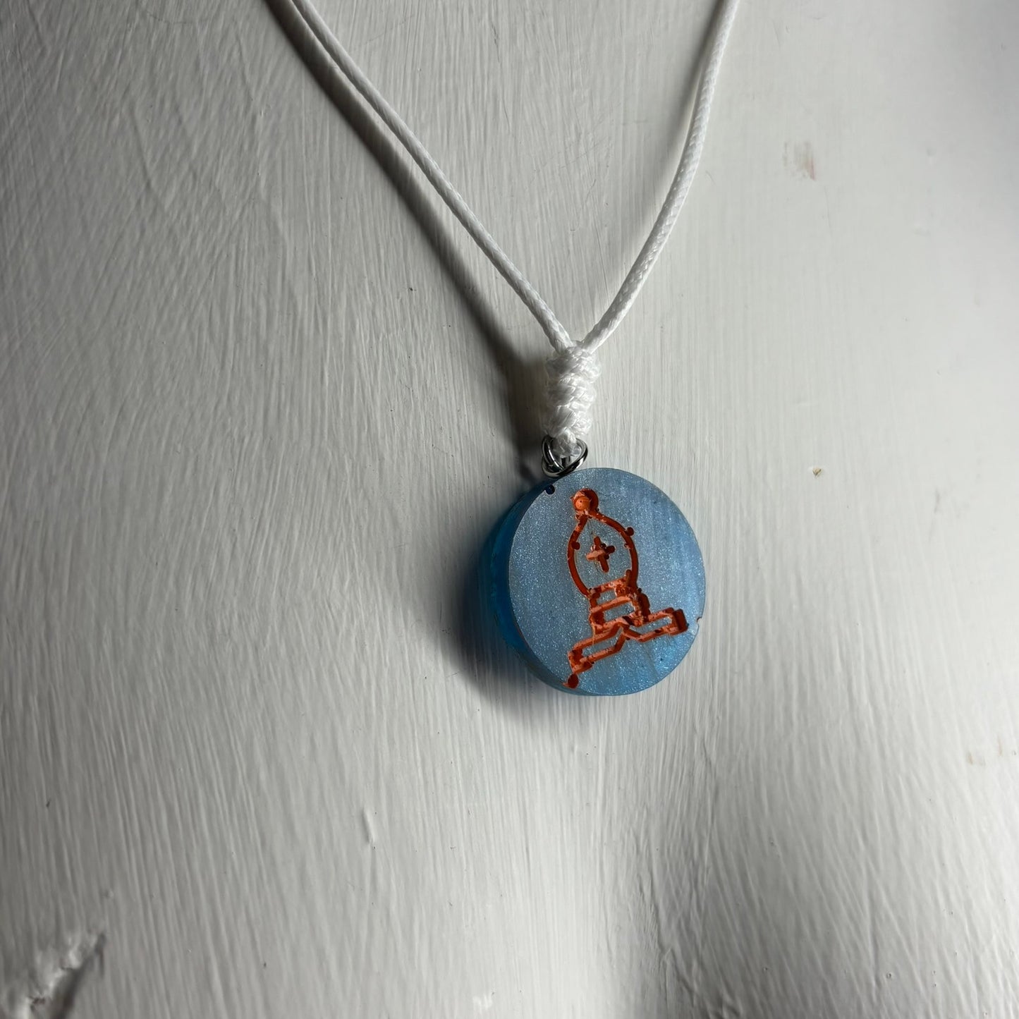 Orange Blue Bishop - Handmade Resin Chess Necklace