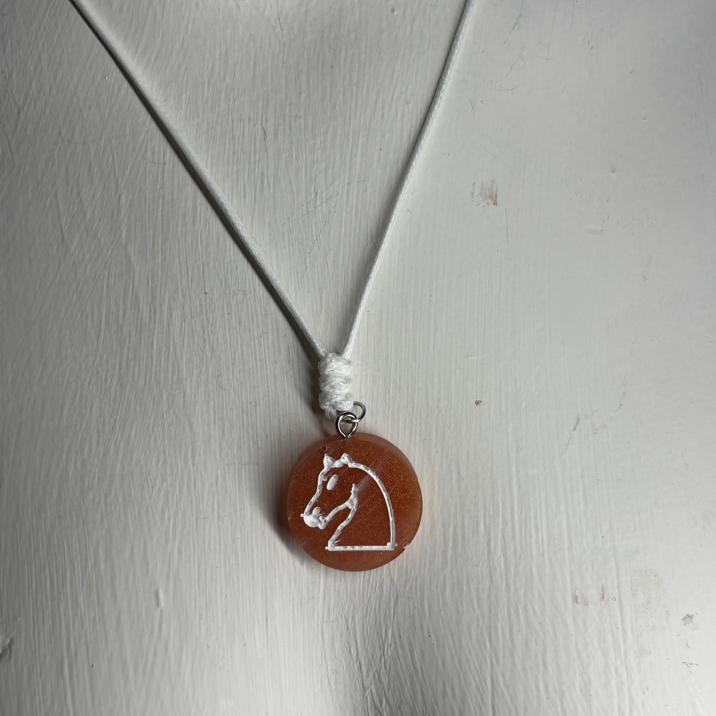 Dark Orange Knight - Handmade Resin Chess Necklace