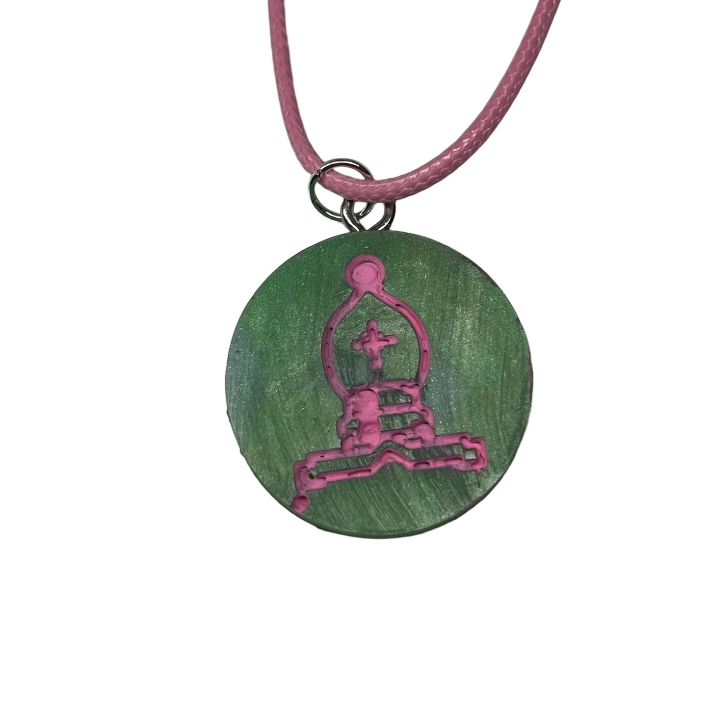 Pink & Green Bishop - Handmade Resin Chess Necklace