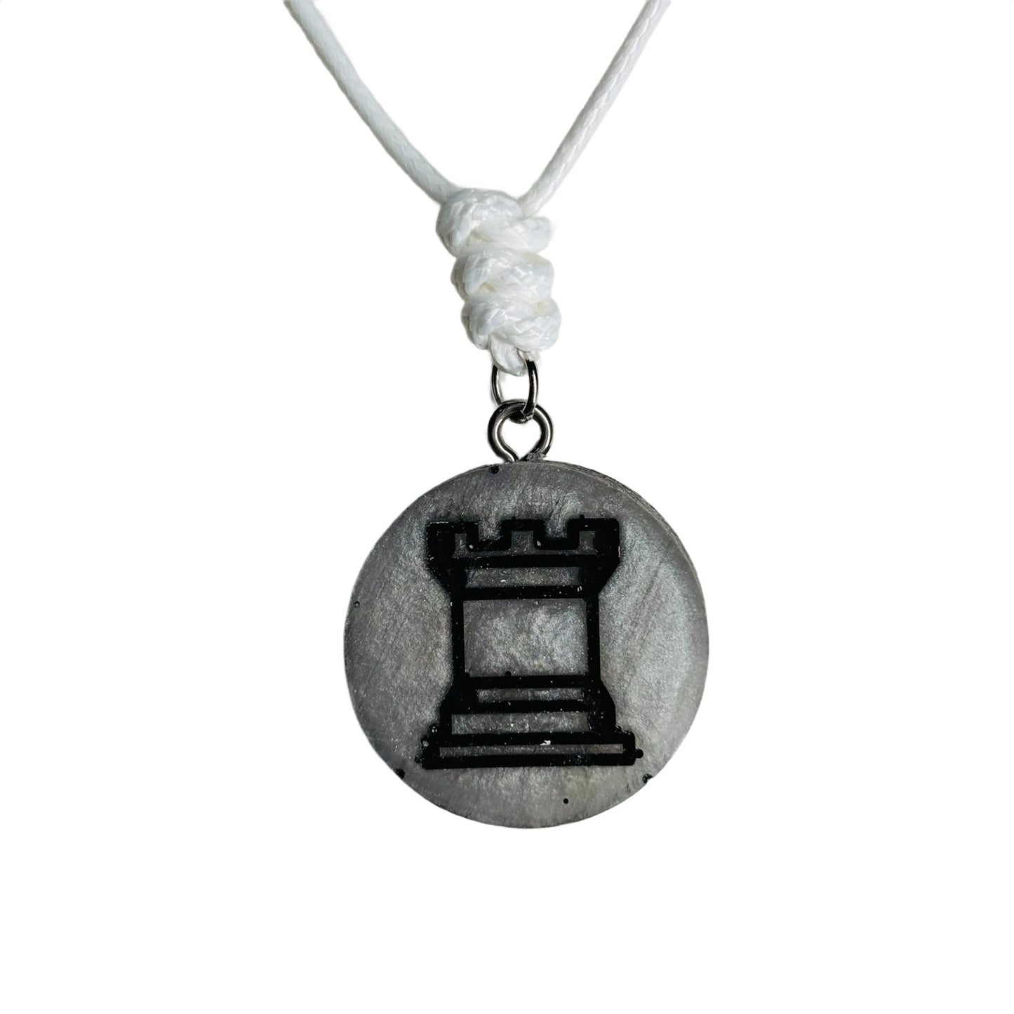 Silver Rook - Handmade Resin Chess Necklace