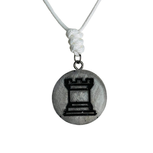 Silver Rook - Handmade Resin Chess Necklace