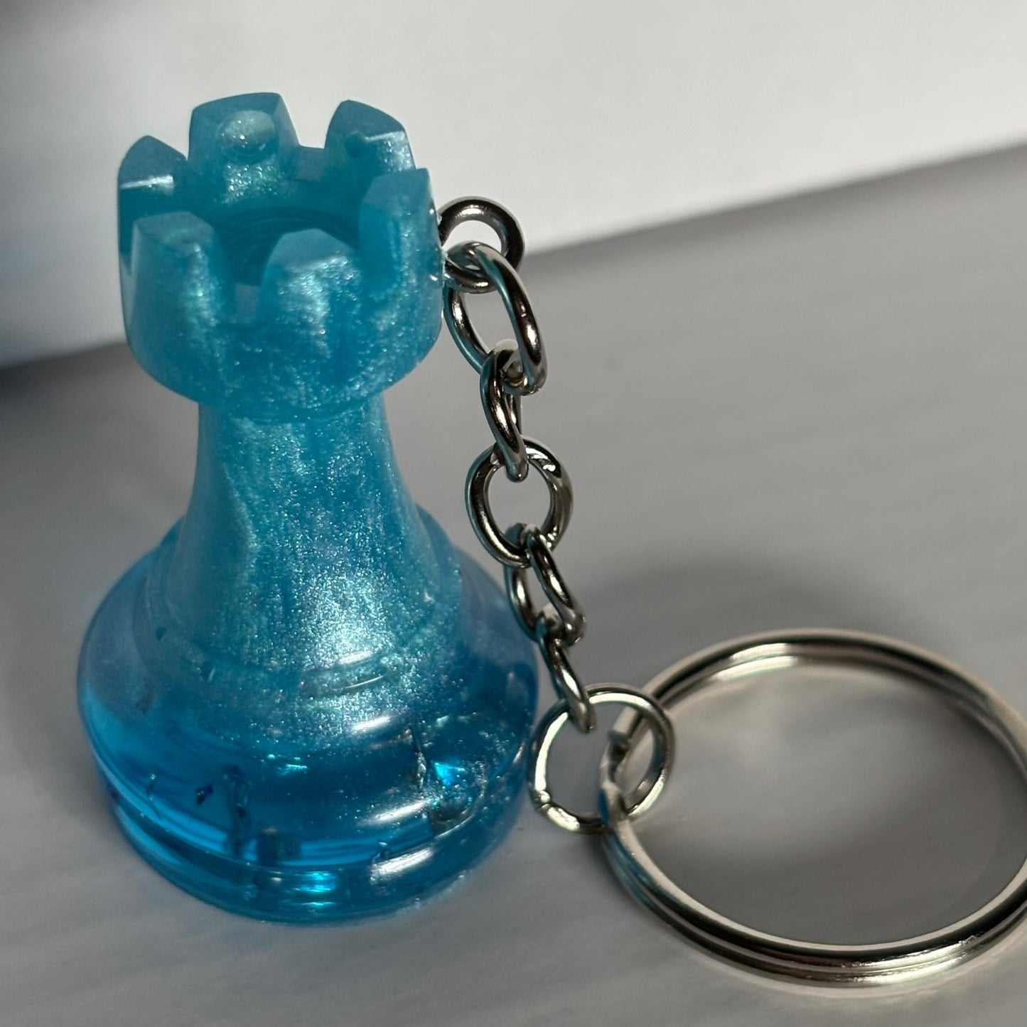Blue Ice Rook Handmade Resin Keychain - One of a Kind Design