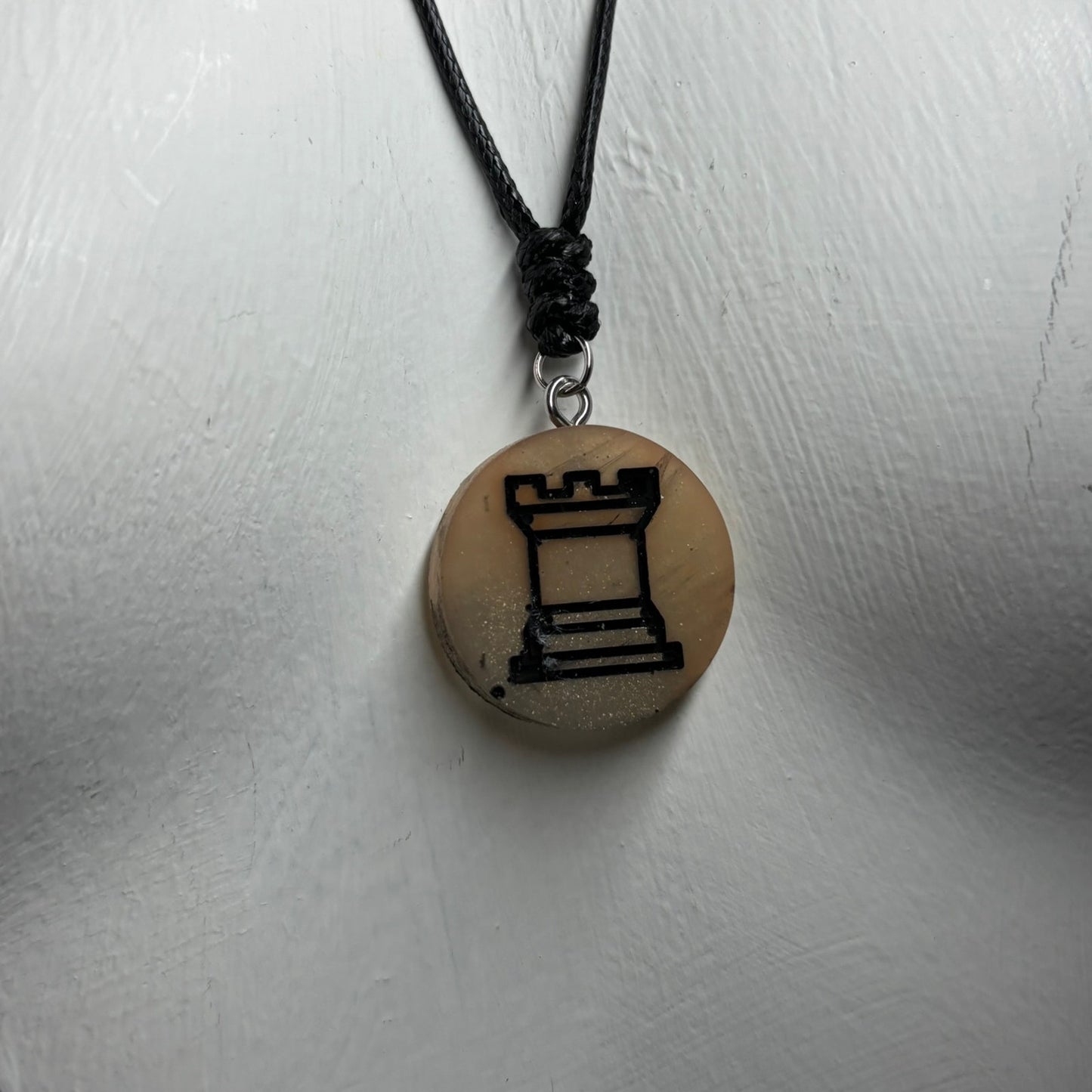 Dark Cream Rook - Handmade Resin Chess Necklace
