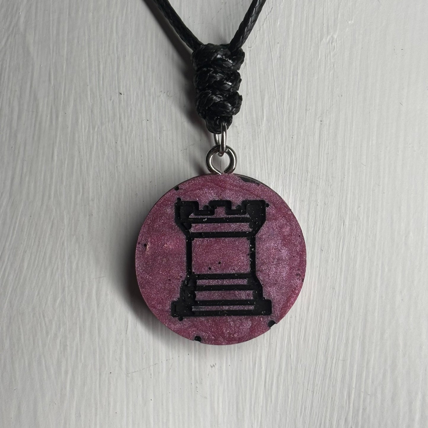 Dark Pink Rook - Handmade Resin Chess Necklace