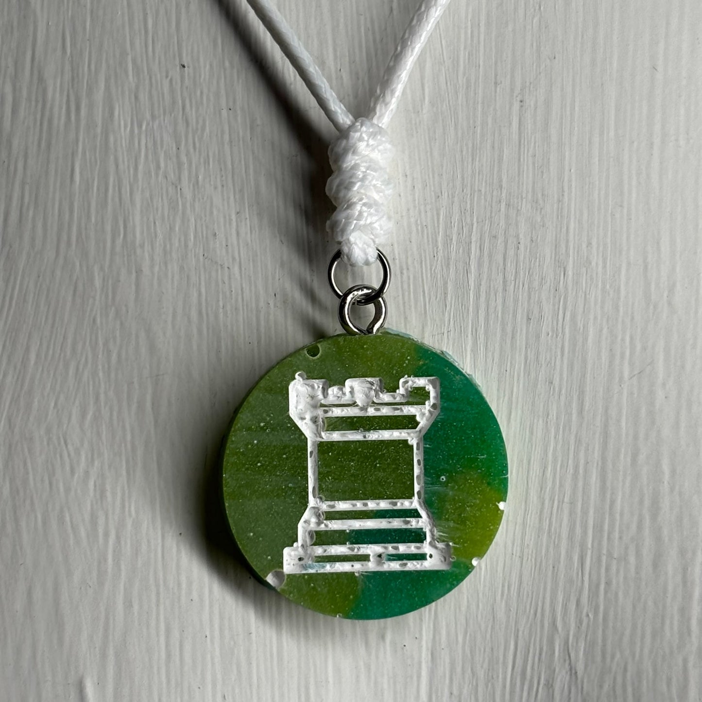 Green Forest Rook - Handmade Resin Chess Necklace