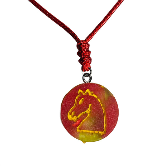 Splattered Red Knight - Handmade Resin Chess Necklace