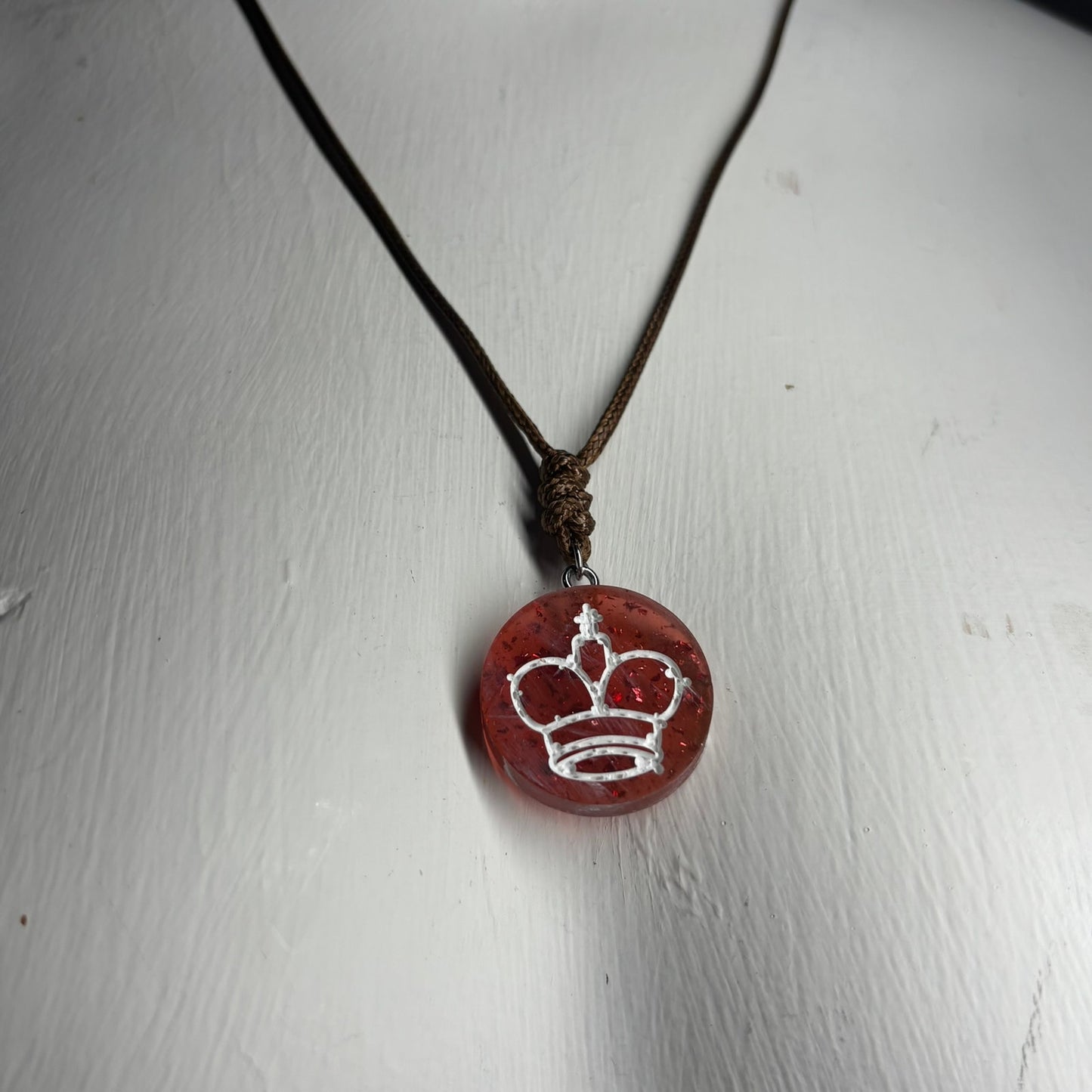 Flakey red King - Handmade Resin Chess Necklace