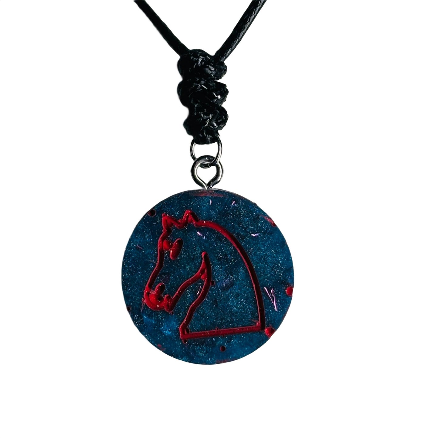 Blue Knight - Handmade Resin Chess Necklace