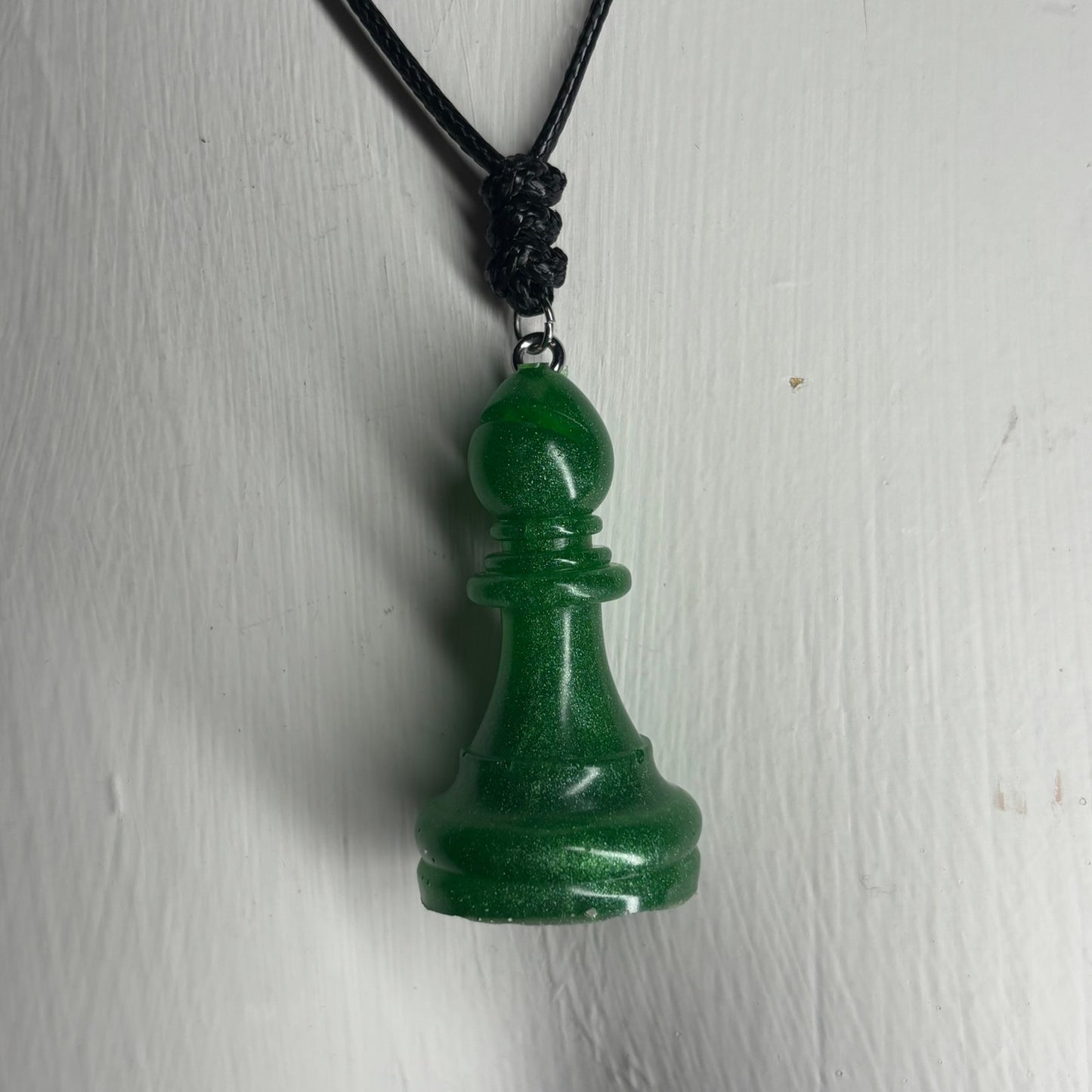 Solid Forest Green Bishop - Handmade Resin Chess Necklace