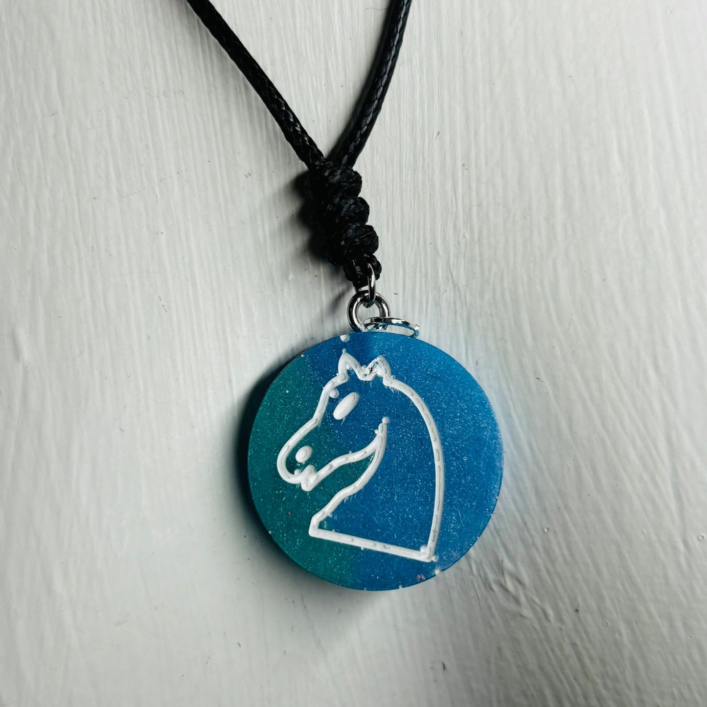 Blue Knight - Handmade Resin Chess Necklace