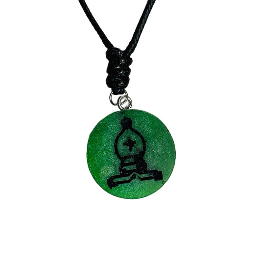 Green Bishop - Handmade Resin Chess Necklace
