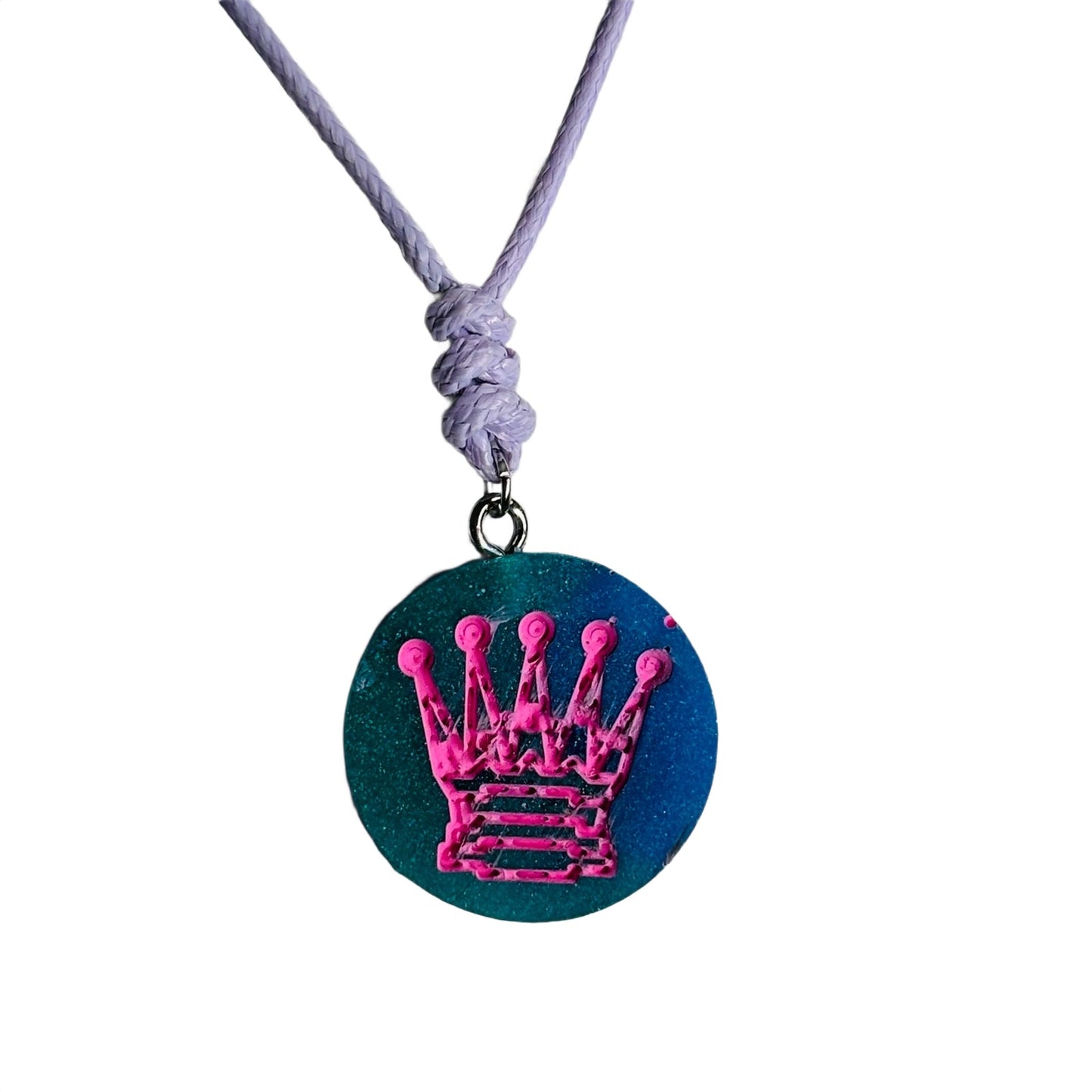Blue Pink Queen - Handmade Resin Chess Necklace