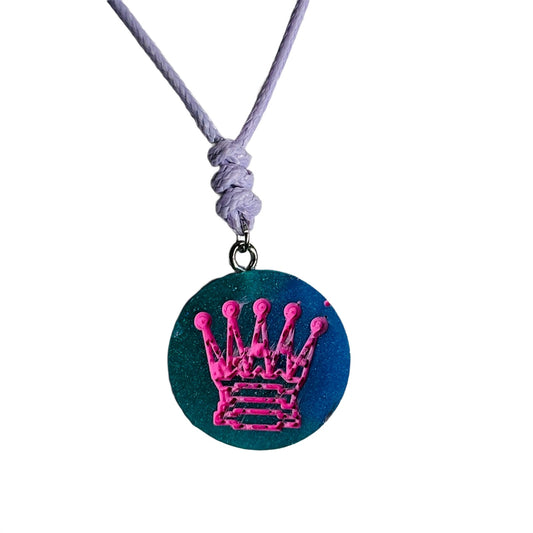 Blue Pink Queen - Handmade Resin Chess Necklace