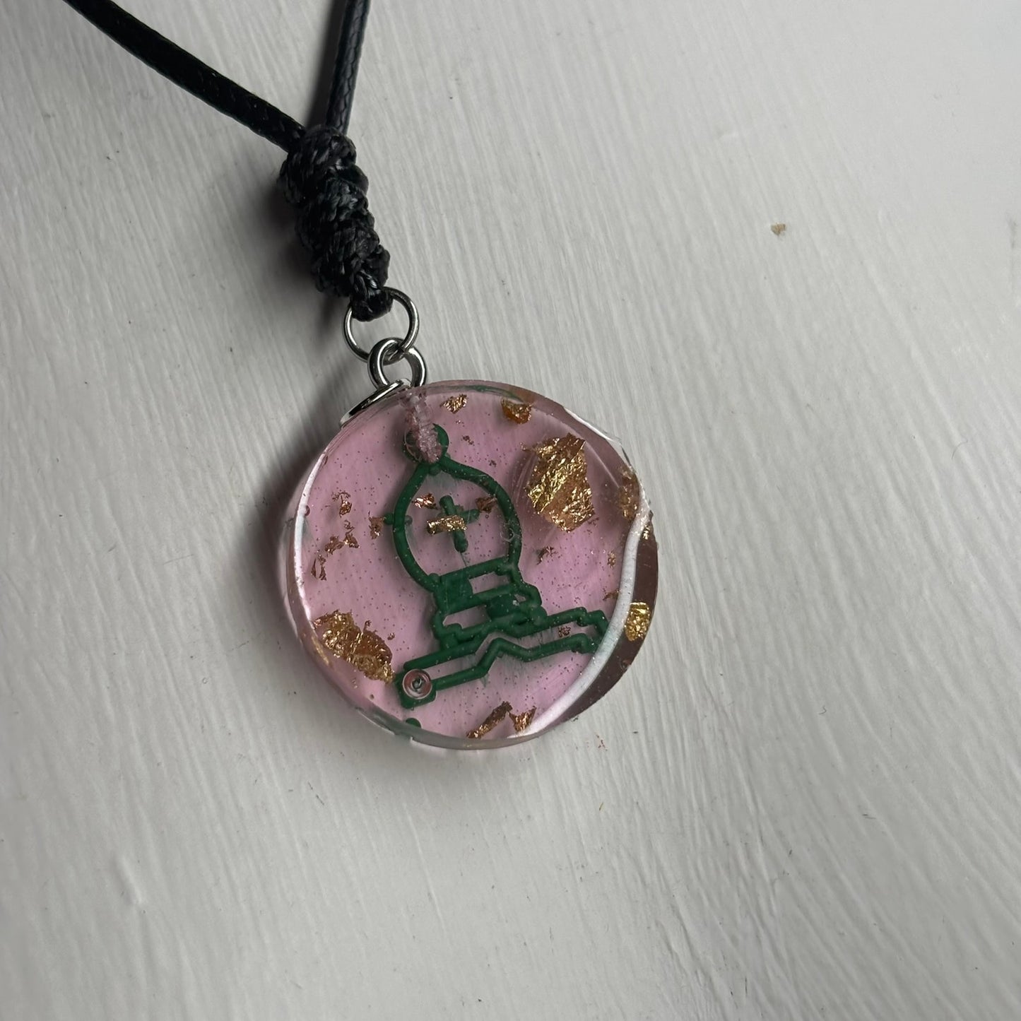 Crystal Vintage Pink Bishop - Handmade Resin Chess Necklace