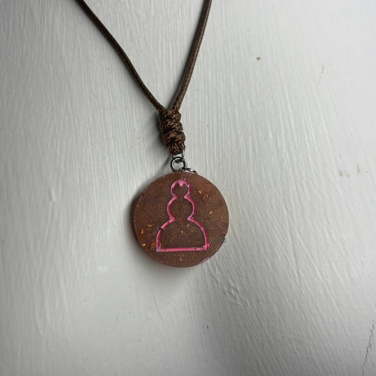 Bronze Pink Pawn - Handmade Resin Chess Necklace