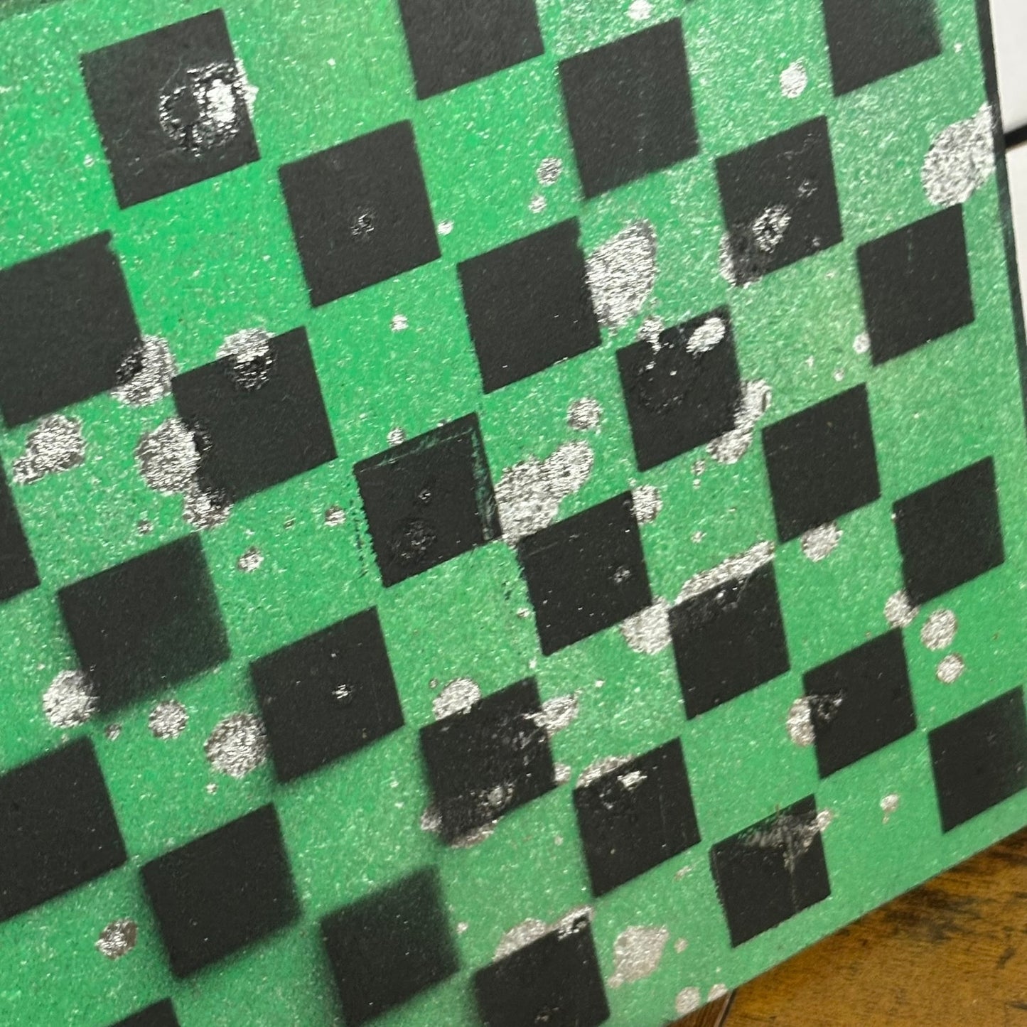 Green & Black Chrome Drip - Painted Double Sided Chess Board