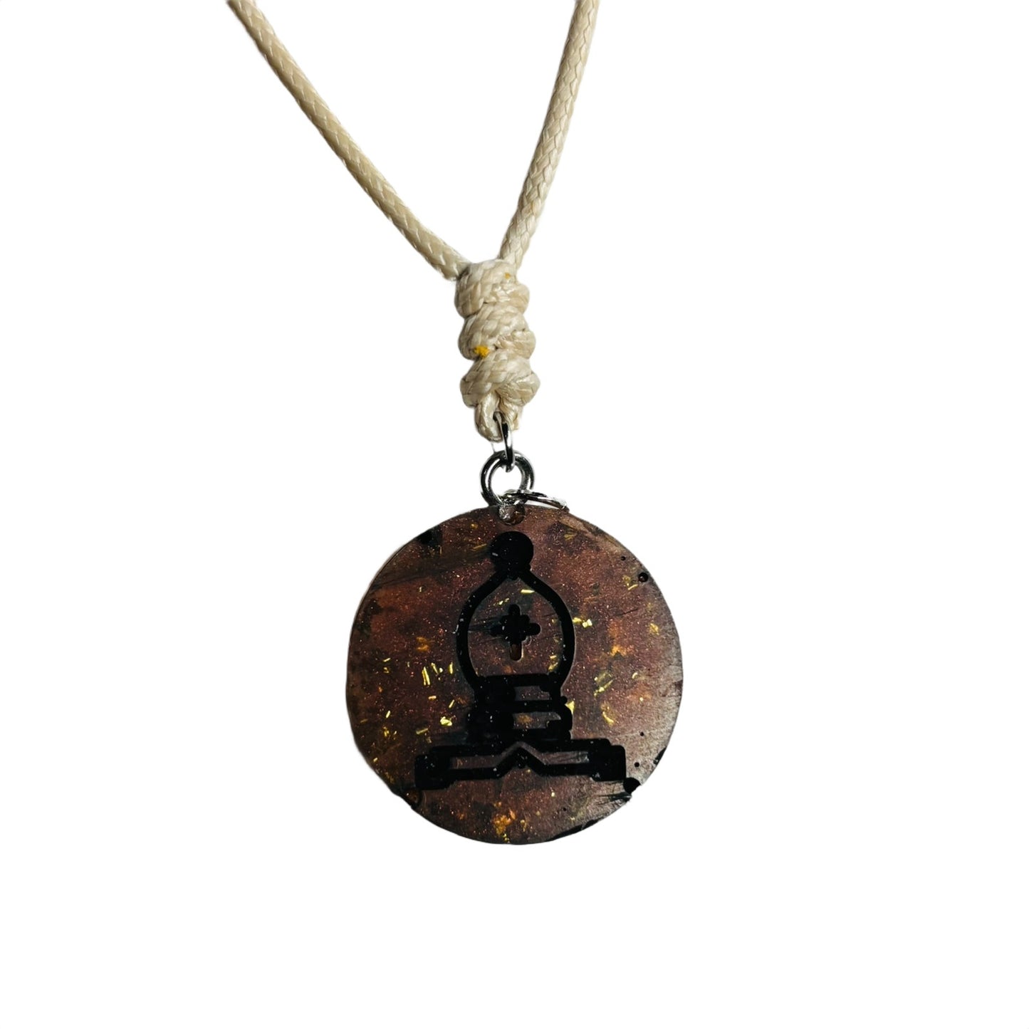 Dark Amber Bishop - Handmade Resin Chess Necklace