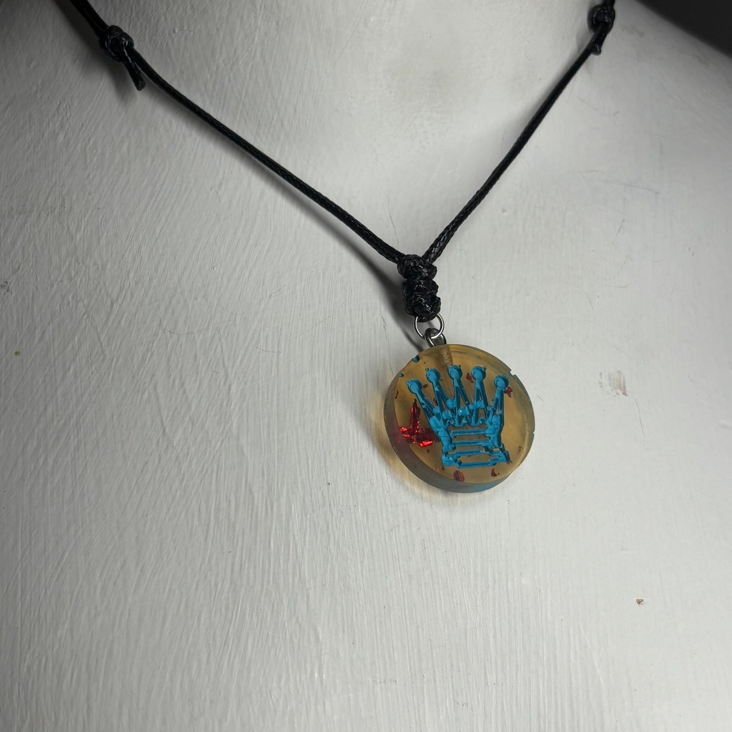 Blue Print Queen - Handmade Resin Chess Necklace
