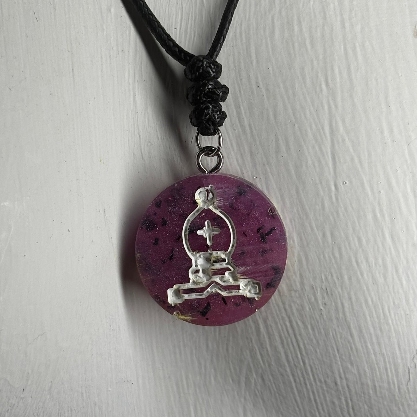 Spotted Purple Bishop - Handmade Resin Chess Necklace