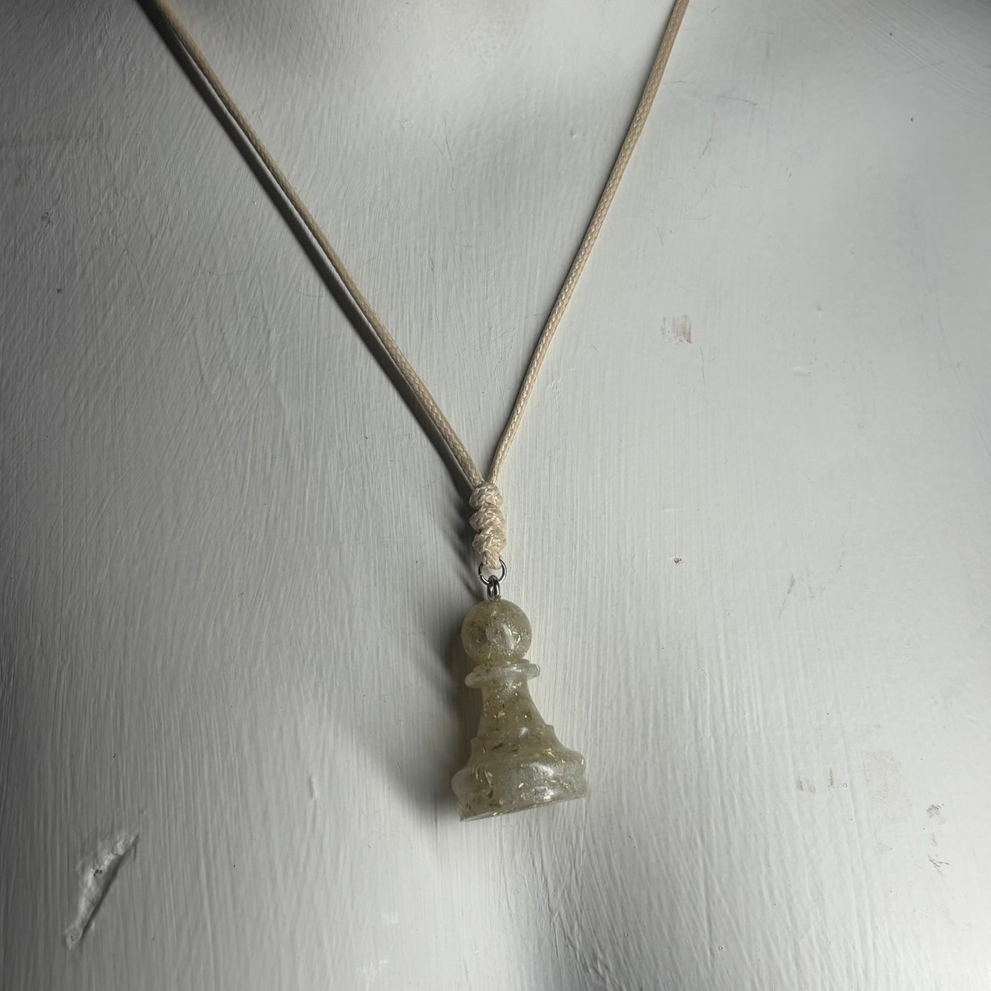 Crystal White Pawn - Handmade Resin Chess Necklace
