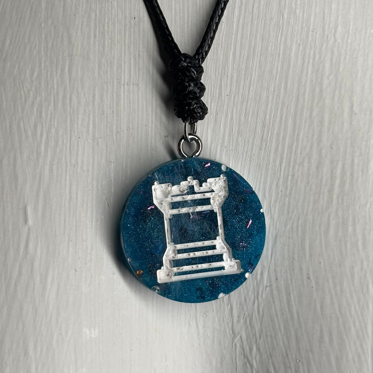 Blue Rook - Handmade Resin Chess Necklace