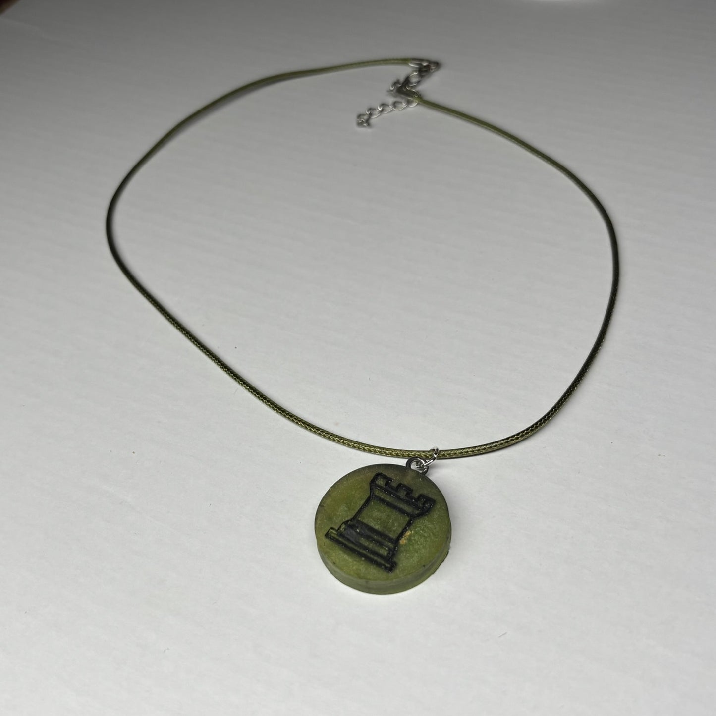 Dark Green Rook - Handmade Resin Chess Necklace