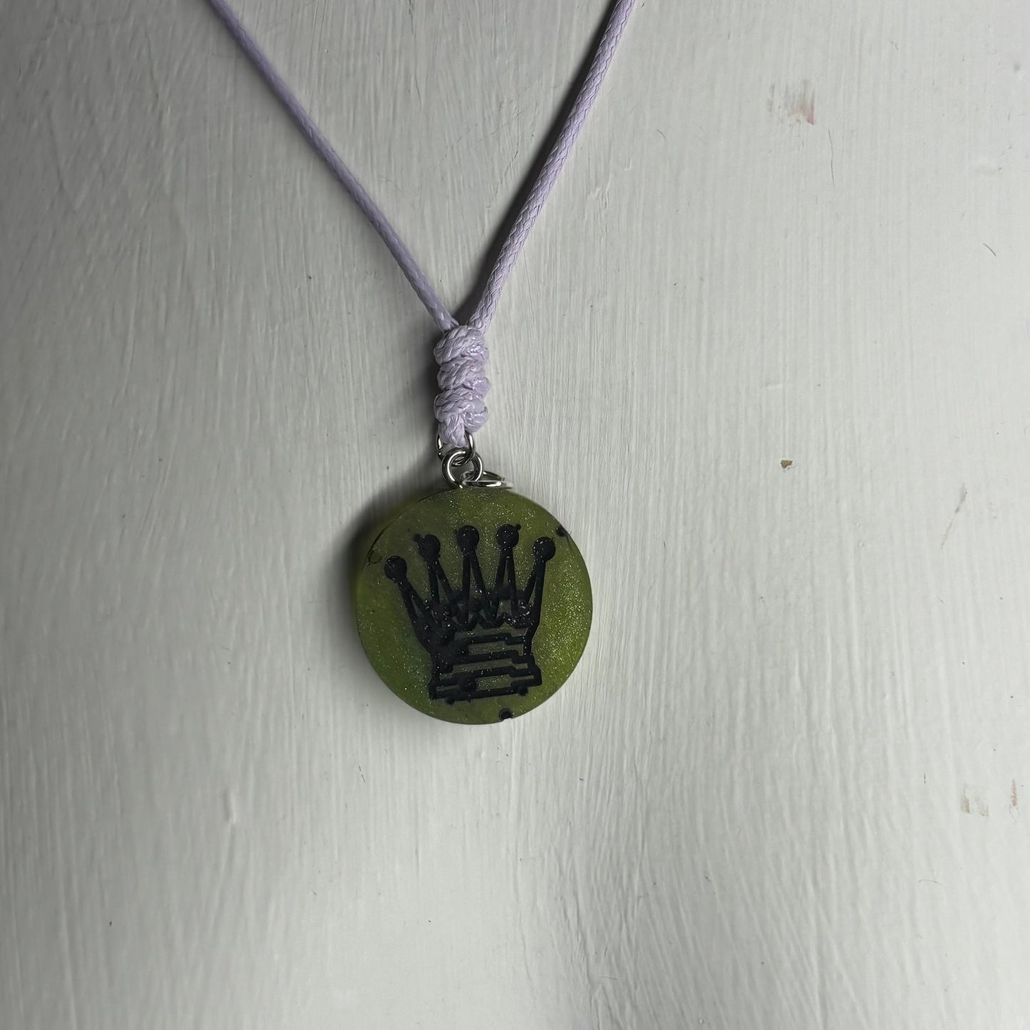 Green Dark Lime Queen - Handmade Resin Chess Necklace