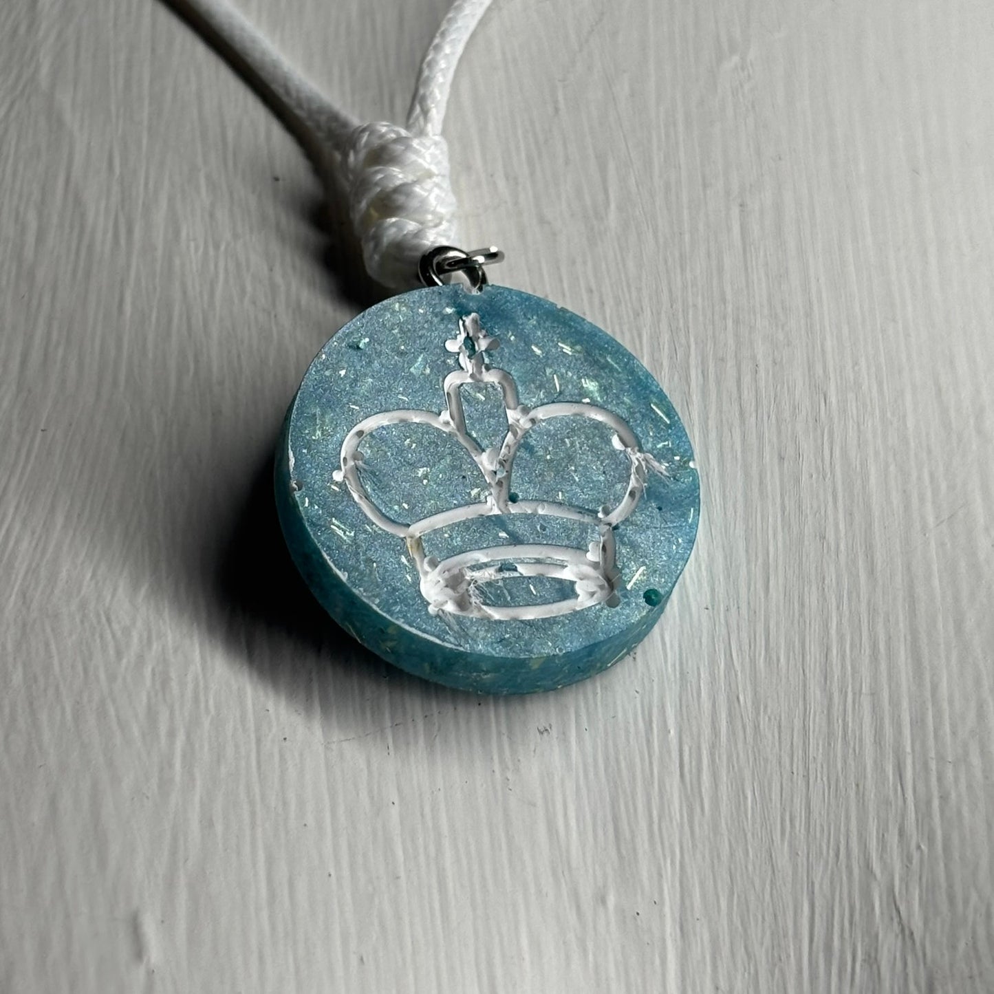 Blue Crystal King - Handmade Resin Chess Necklace