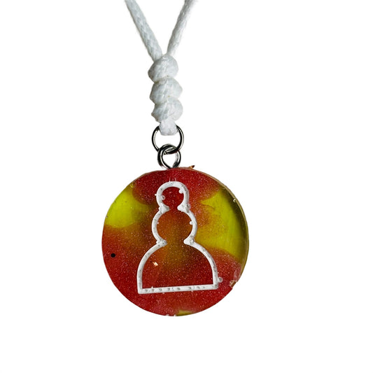 Lime Green Red Enmeshment - Handmade Resin Chess Necklace