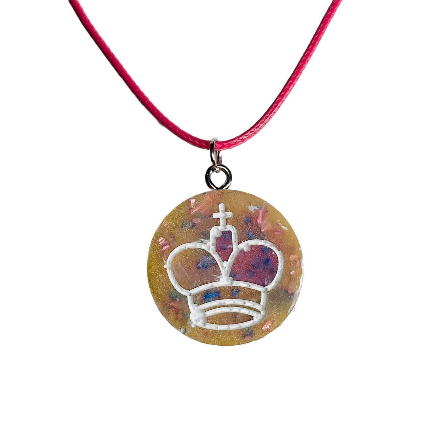 Yellow & Pink Crystal King - Handmade Resin Chess Necklace