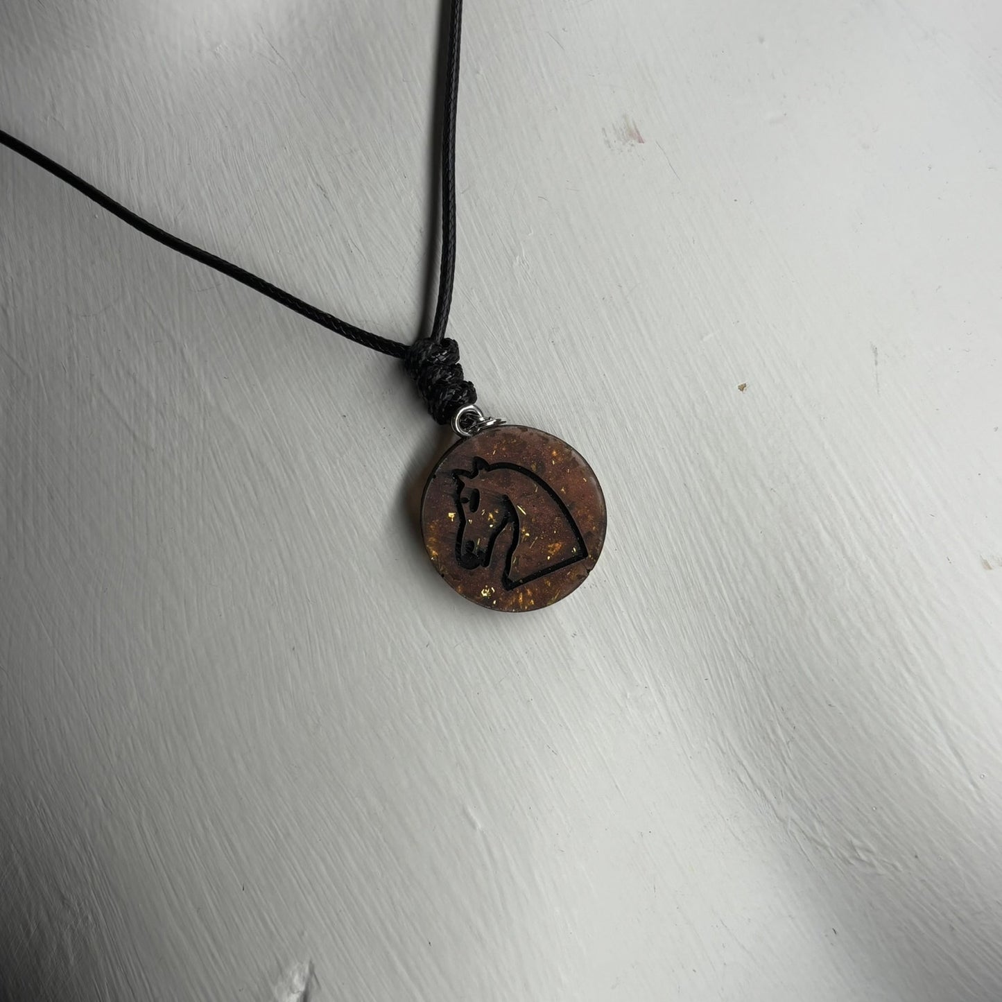 Dark Amber Knight - Handmade Resin Chess Necklace