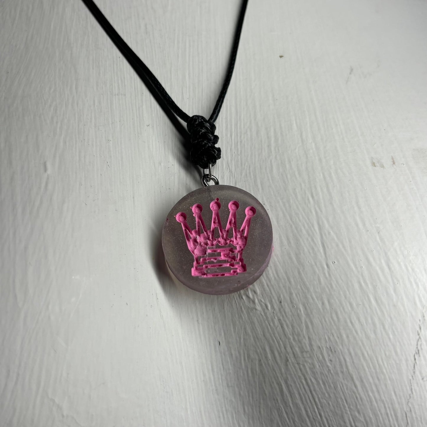 Silver Pink Queen - Handmade Resin Chess Necklace