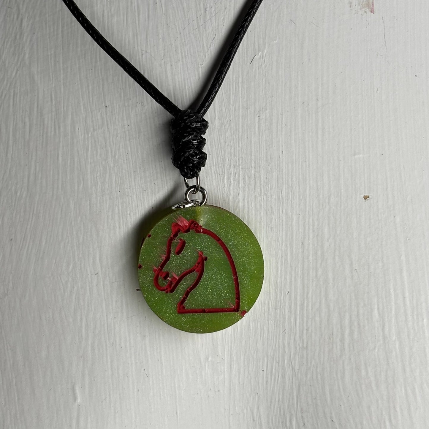 Green Christmas Knight - Handmade Resin Chess Necklace