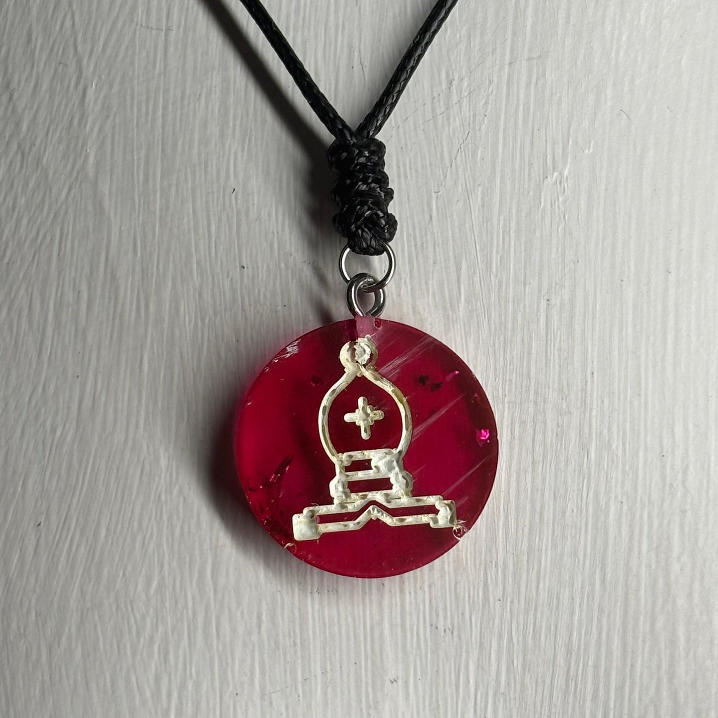 Cherry Red Bishop - Handmade Resin Chess Necklace