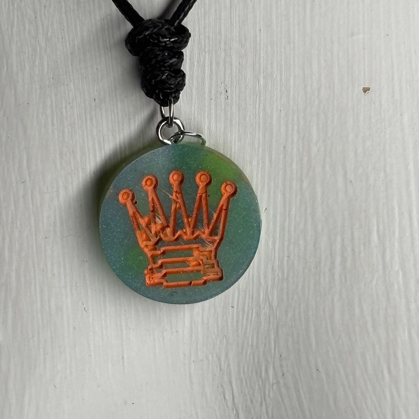 Aqua Orange Queen - Handmade Resin Chess Necklace